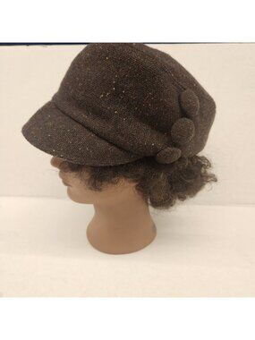 Brown Tweed Newsboy Cap Hat‎ with Buttons Womens Fashion Accessory vintage y2k